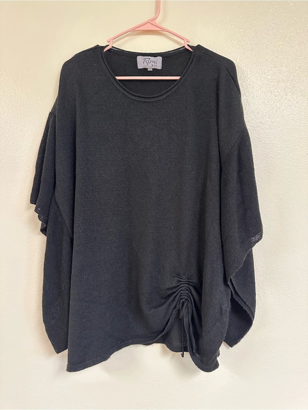 Roni Bis Black Cotton Blend Gathered Front Drawstring Blouse